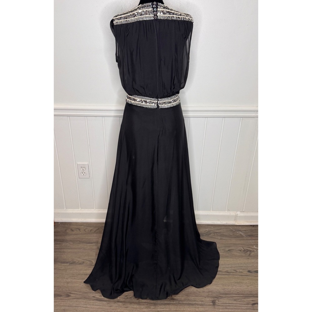 Haute Hippie Jumpsuit 4 Black Silk Beaded Wide Leg Boho Luxe Y2K Formal Glam - Picture 13 of 14